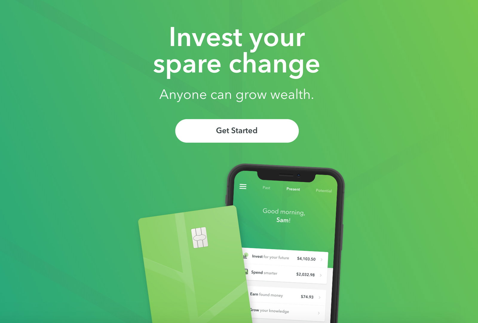 Acorns Home Screen showing round-up transactions