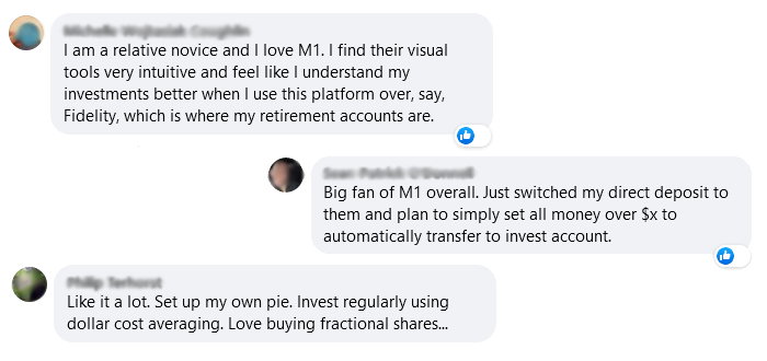 M1 Finance reviews from Facebook