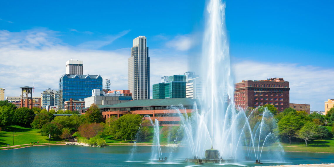Fountain in front of downtown Omaha, NE