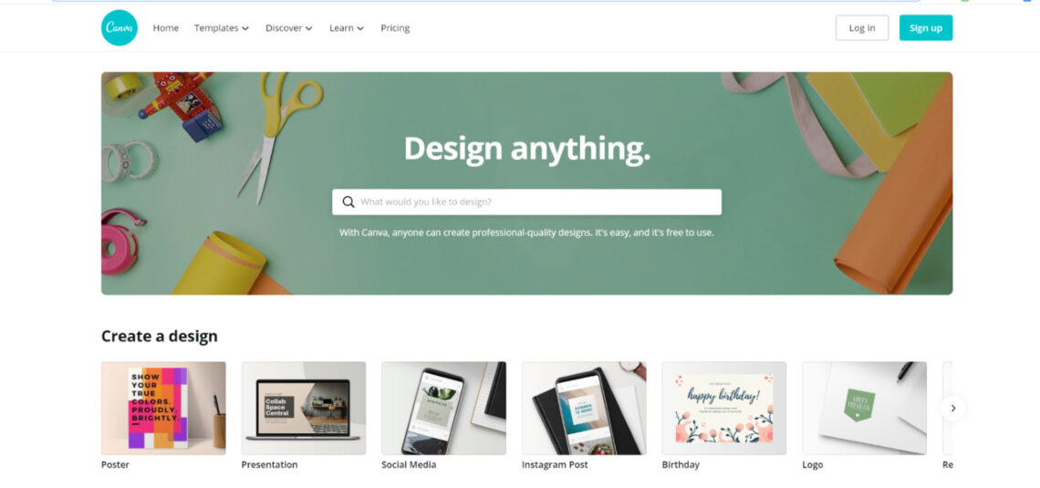 Canva Homepage image